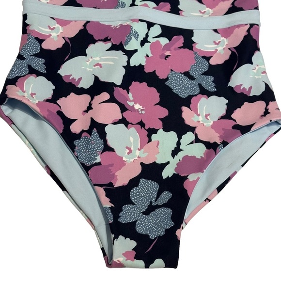 Zella Girls Reversible Journey One-Piece Swimsuit Size 16 Blue Purple Floral - Picture 3 of 10